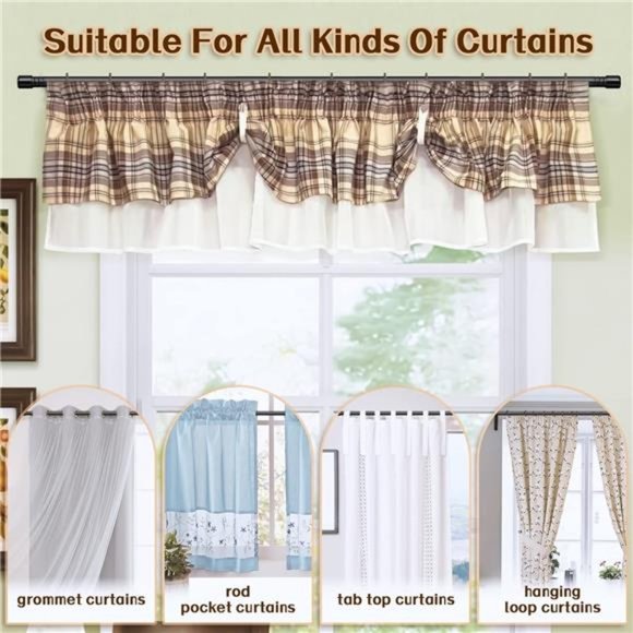 Curtain Rods for Windows 66 to 144, 5/8 Inch Matte Black Curtain Rod Set - Picture 6 of 6